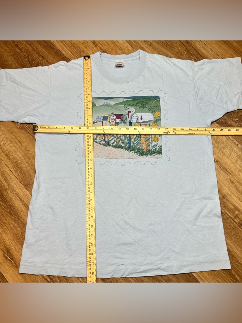 Men’s Vintage Fruit of The Loom T Shirt Single Stitch Blue Graphic T Shirt - Picture 7 of 9